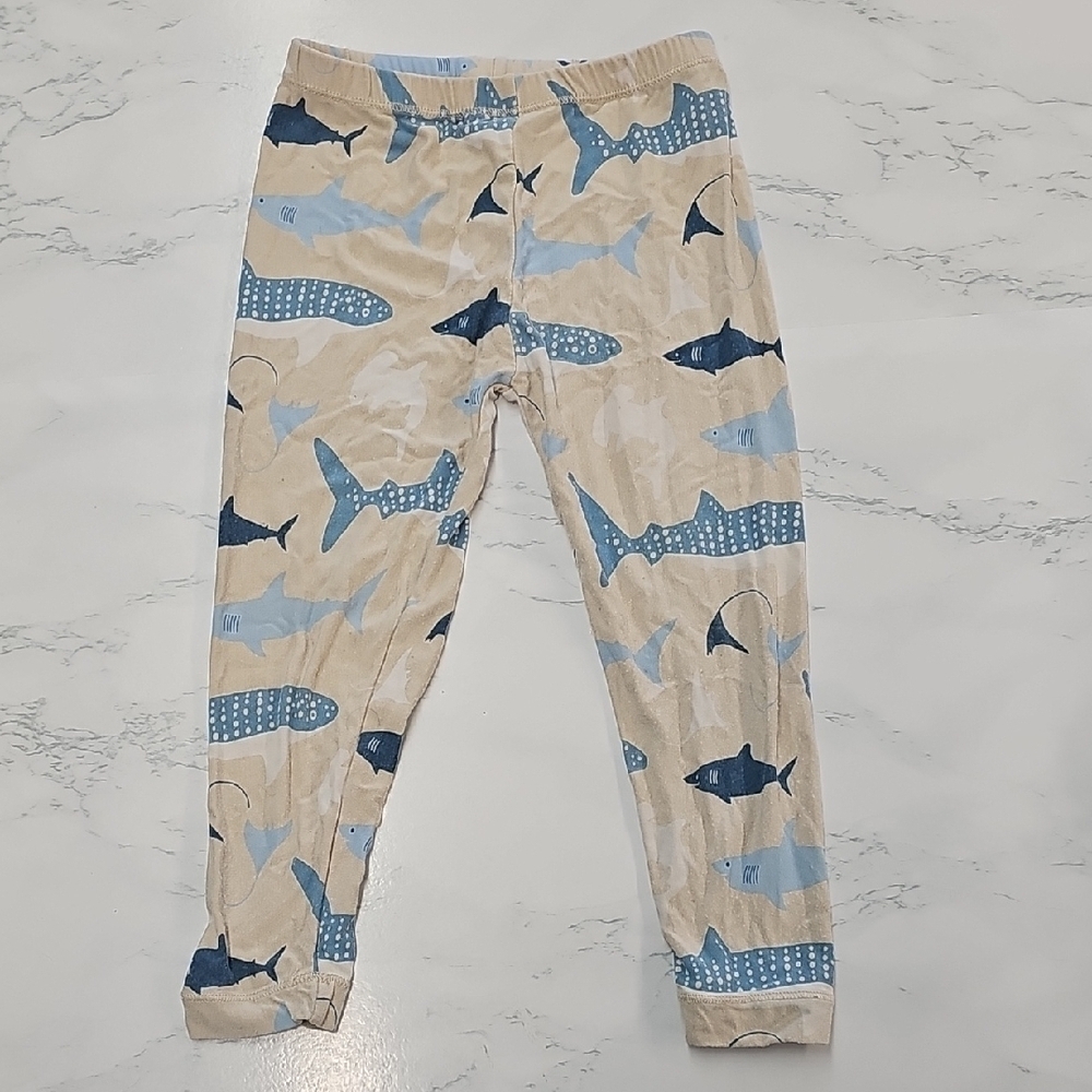 KicKee Pants Bamboo Toddler Shark Print Pant Beige and Blue- 2T